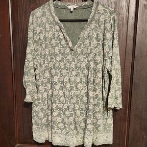 Lucky Brand Olive Patterned Blouse